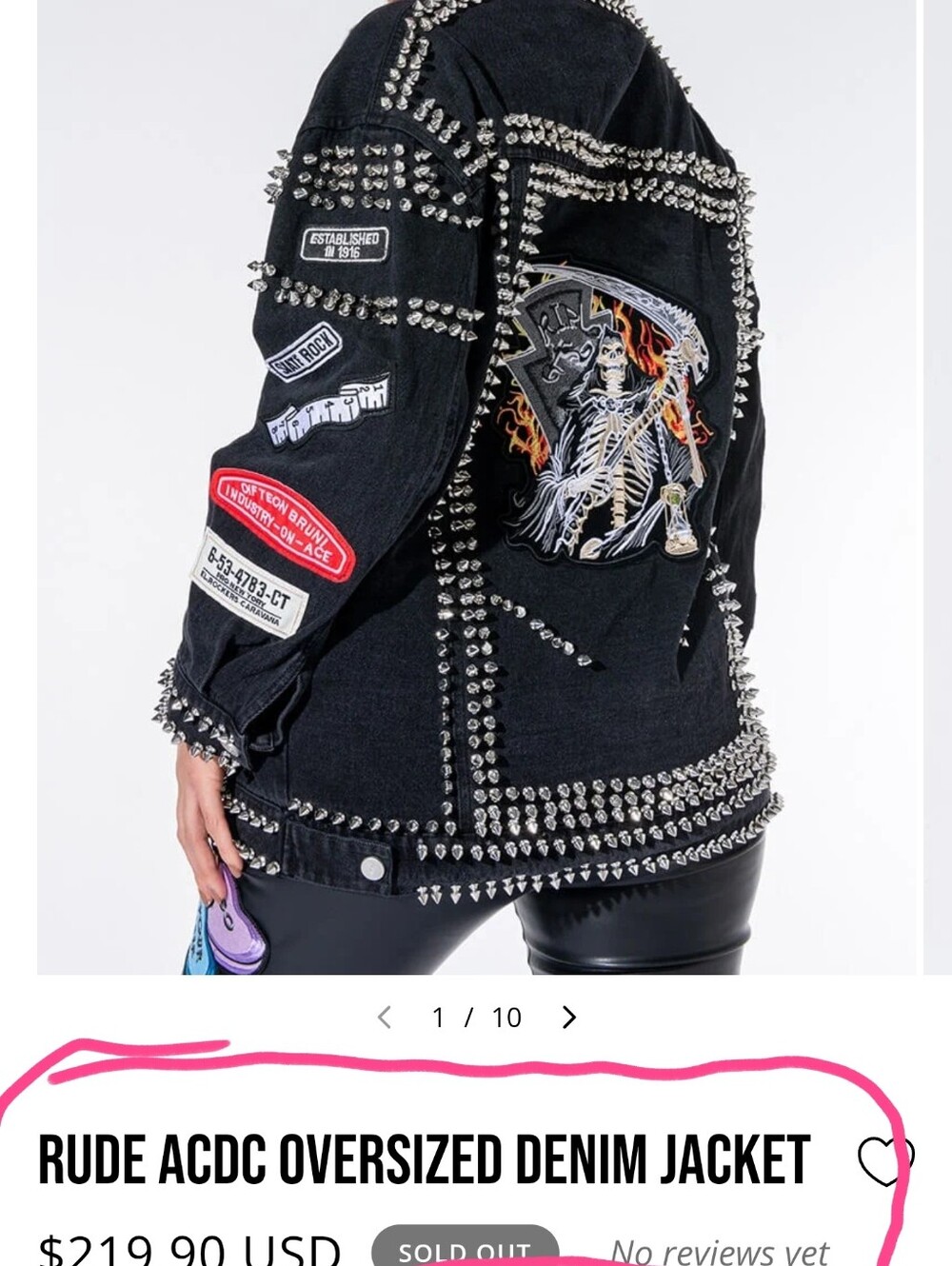 AKIRA Black Studded Patchwork Jean Jacket with Graphic Patch